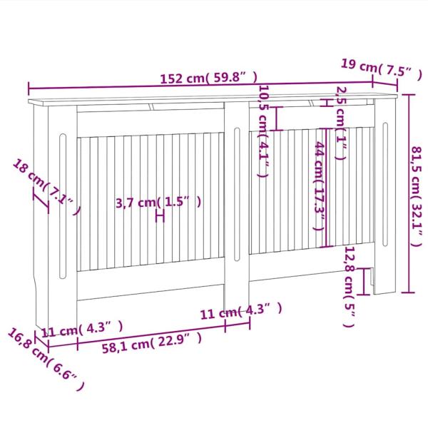 MDF Heizkörper-Abdeckung Heizkörperverkleidung 152 cm, weiß