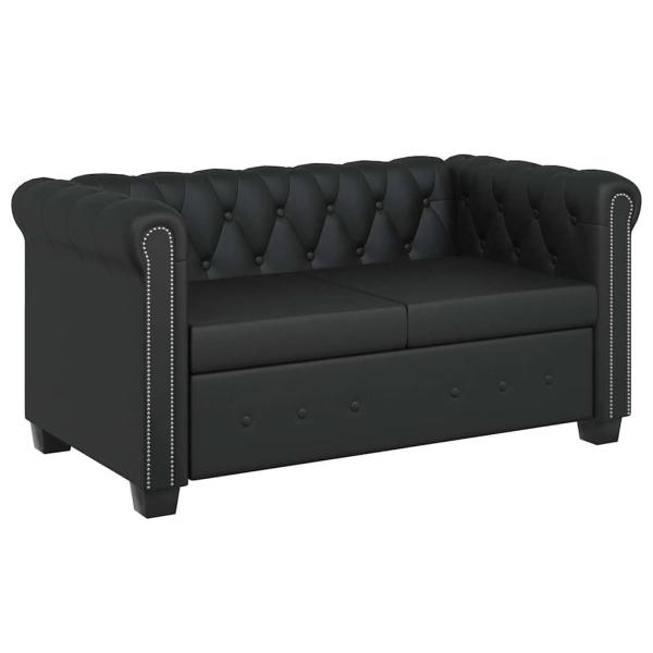 Chesterfield-Sofa 2-Sitzer Kunstleder Schwarz 