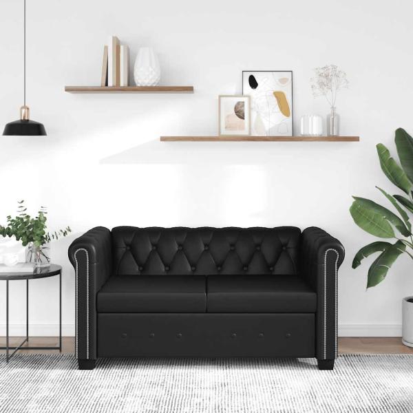 Chesterfield-Sofa 2-Sitzer Kunstleder Schwarz 