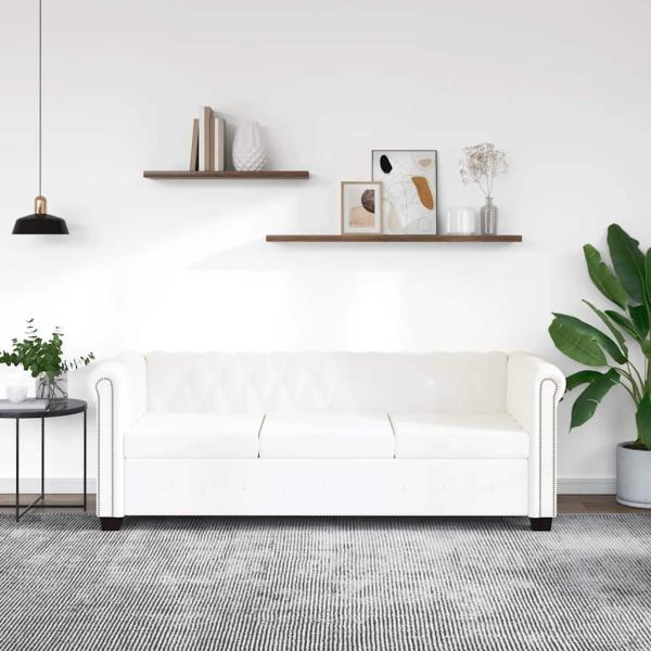 Chesterfield-Sofa 3-Sitzer Kunstleder Weiß 