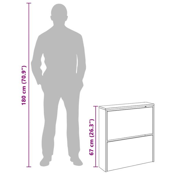 Schuhschrank mit 2 Fächern Spiegel Eiche-Optik 63x17x67 cm