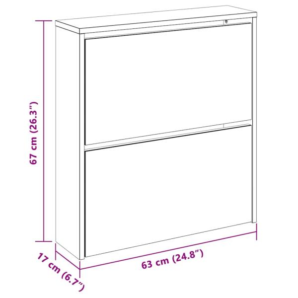 Schuhschrank mit 2 Fächern Spiegel Eiche-Optik 63x17x67 cm