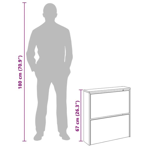 Schuhschrank mit 2 Fächern Spiegel Weiß 63x17x67 cm