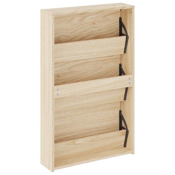 Schuhschrank mit 3 Fächern Spiegel Eiche-Optik 63x17x102,5 cm