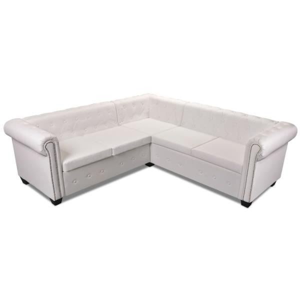 Chesterfield-Ecksofa 5-Sitzer Kunstleder Weiß 