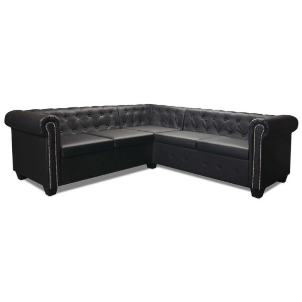 Chesterfield-Ecksofa 5-Sitzer Kunstleder Schwarz 