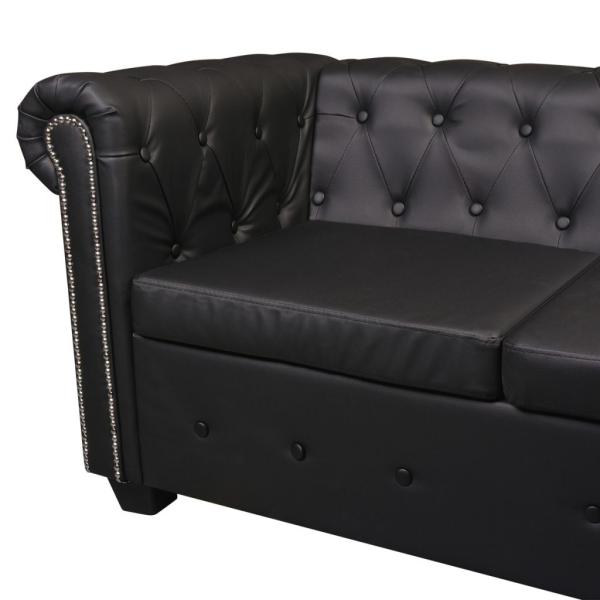 Chesterfield-Ecksofa 5-Sitzer Kunstleder Schwarz 