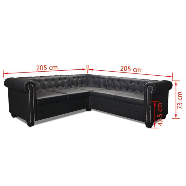 Chesterfield-Ecksofa 5-Sitzer Kunstleder Schwarz 