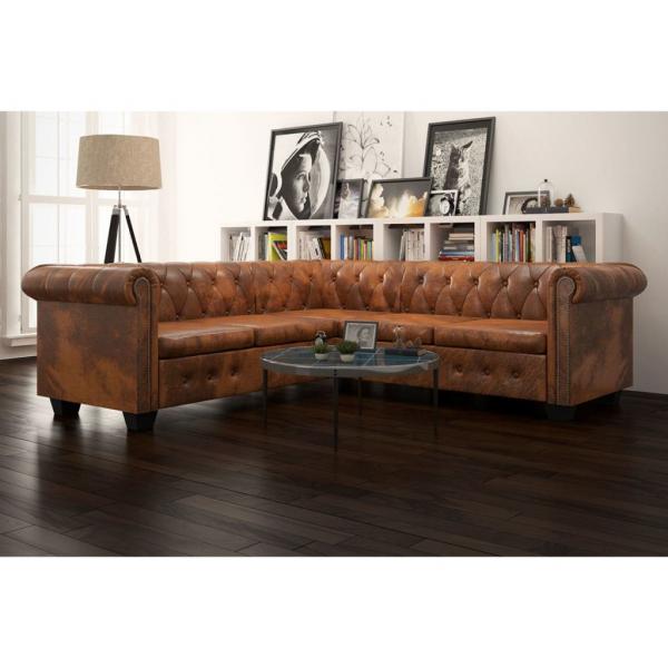 ARDEBO.de - Chesterfield Ecksofa 5-Sitzer Kunstleder Braun 