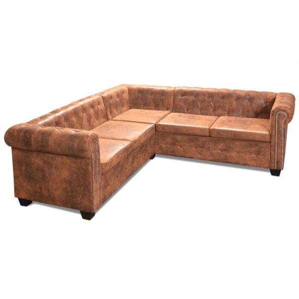 Chesterfield Ecksofa 5-Sitzer Kunstleder Braun 