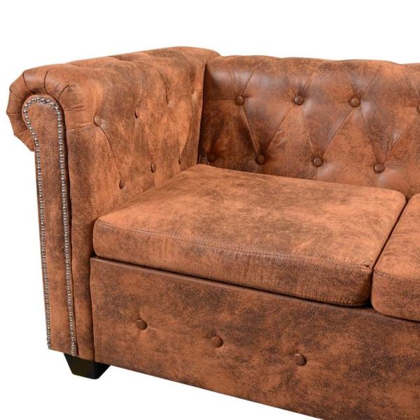Chesterfield Ecksofa 5-Sitzer Kunstleder Braun 