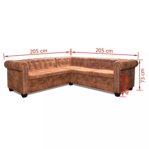 Chesterfield Ecksofa 5-Sitzer Kunstleder Braun 