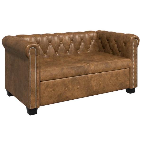 Chesterfield-Sofa 2-Sitzer Kunstleder Braun