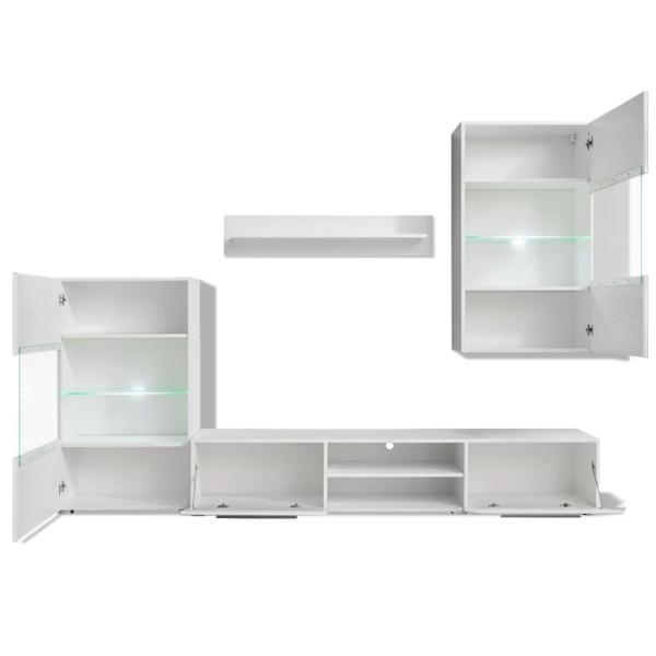 Fünfteilige Wohnwand TV-Schrank mit LED-Beleuchtung Weiß