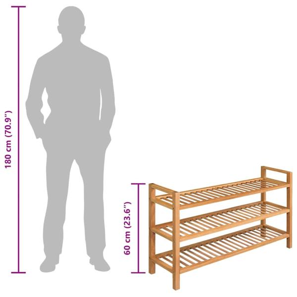Schuhregal mit 3 Etagen 100x27x60 cm Massivholz Eiche