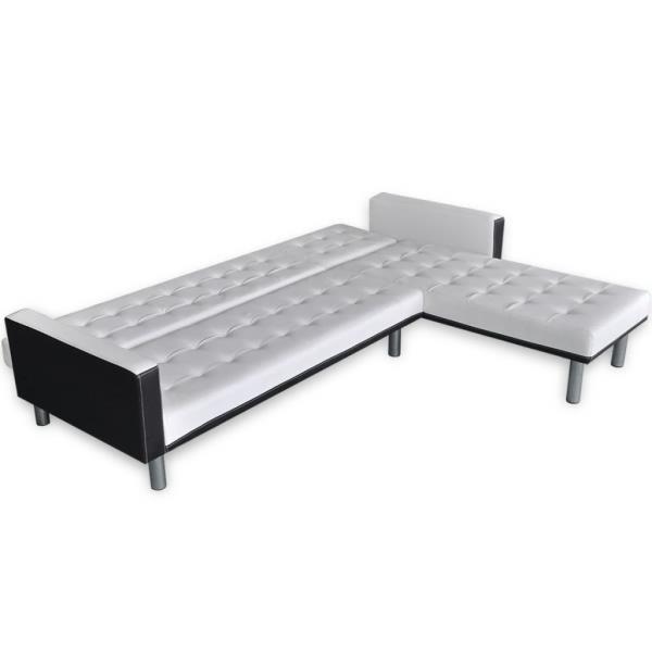 Schlafsofa L-Form Kunstleder Weiß 