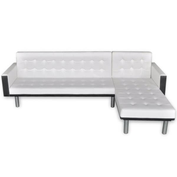 Schlafsofa L-Form Kunstleder Weiß 