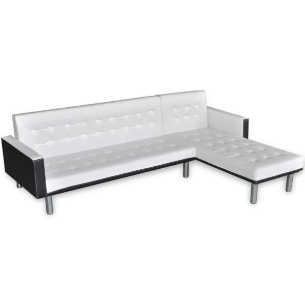 Schlafsofa L-Form Kunstleder Weiß 