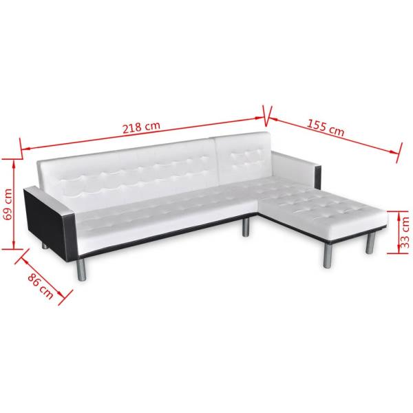 Schlafsofa L-Form Kunstleder Weiß 