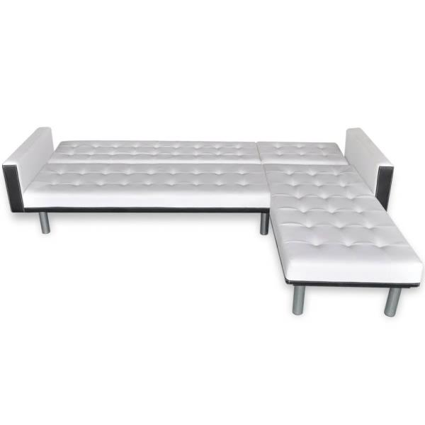 Schlafsofa L-Form Kunstleder Weiß 