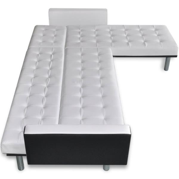 Schlafsofa L-Form Kunstleder Weiß 