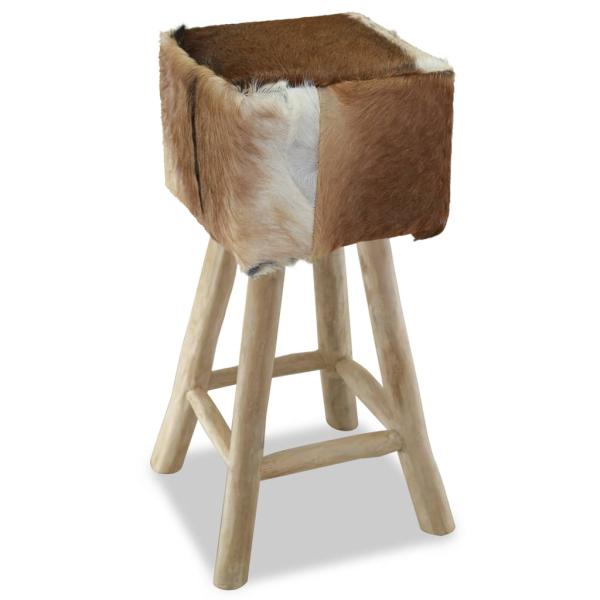Barhocker Echtleder und Massivholz Teak