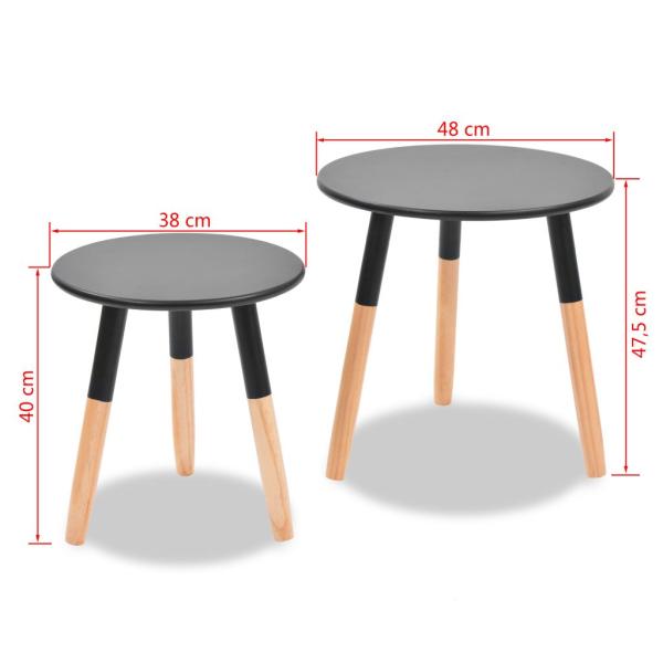 Beistelltisch Set 2 Stk. Kiefernholz Massiv Schwarz