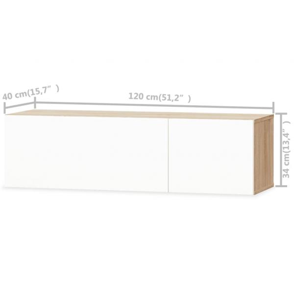 TV-Schrank Holzwerkstoff 120x40x34 cm Hochglanz-Weiß und Eiche