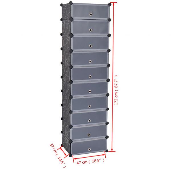 Schuh-Organizer Zusammenklappbar mit 10 Fächern Schwarz