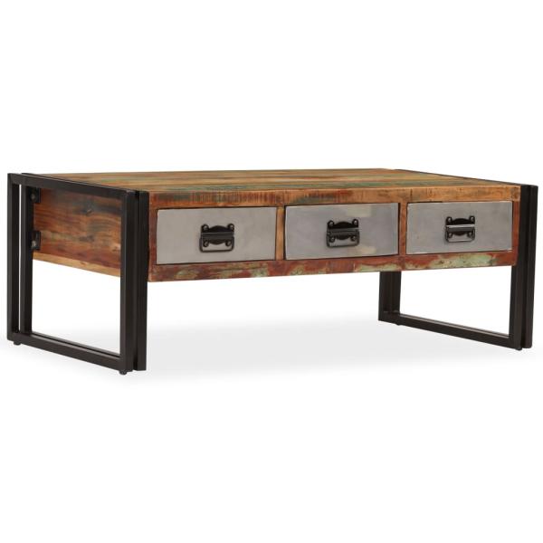 Couchtisch mit 3 Schubladen Altholz Massiv 100x50x35 cm