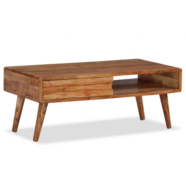 ARDEBO.de - Couchtisch Massivholz mit Schublade Geschnitzt 100 x 50 x 40 cm