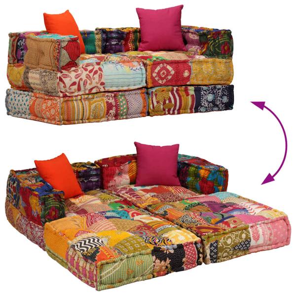 2-Sitzer Modularer Pouf Patchwork Stoff