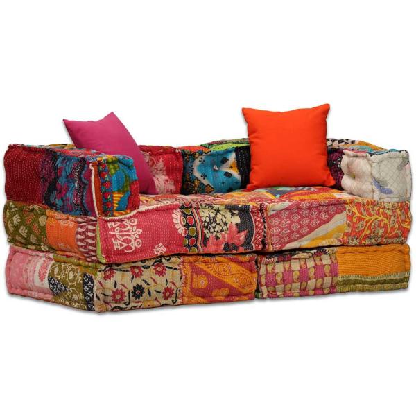 2-Sitzer Modularer Pouf Patchwork Stoff