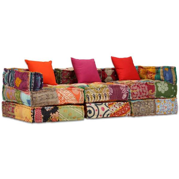 3-Sitzer Modularer Pouf Patchwork Stoff 