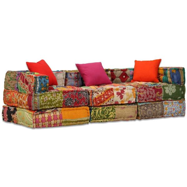 3-Sitzer Modularer Pouf Patchwork Stoff 