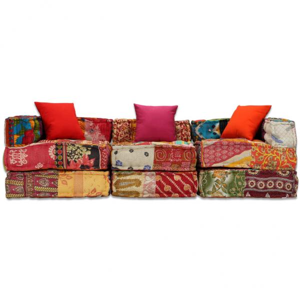 3-Sitzer Modularer Pouf Patchwork Stoff 