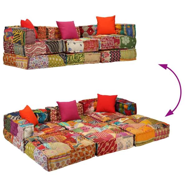 3-Sitzer Modularer Pouf Patchwork Stoff 