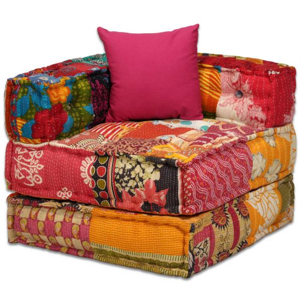 4-Sitzer Modularer Pouf Patchwork Stoff 