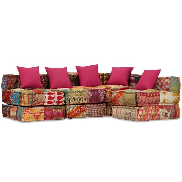 4-Sitzer Modularer Pouf Patchwork Stoff 
