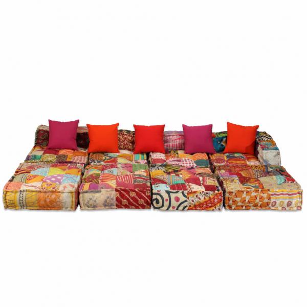 4-Sitzer Modularer Pouf Patchwork Stoff 