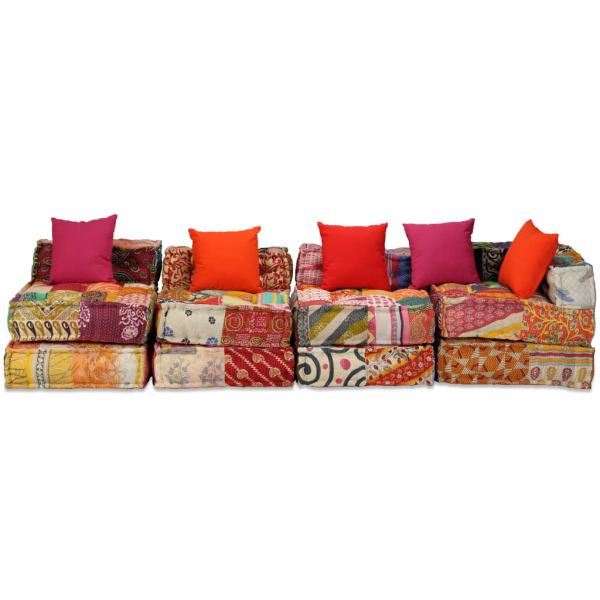 4-Sitzer Modularer Pouf Patchwork Stoff 