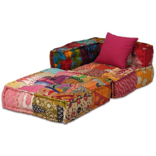 4-Sitzer Modularer Pouf Patchwork Stoff 