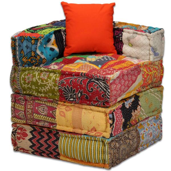 4-Sitzer Modularer Pouf Patchwork Stoff 