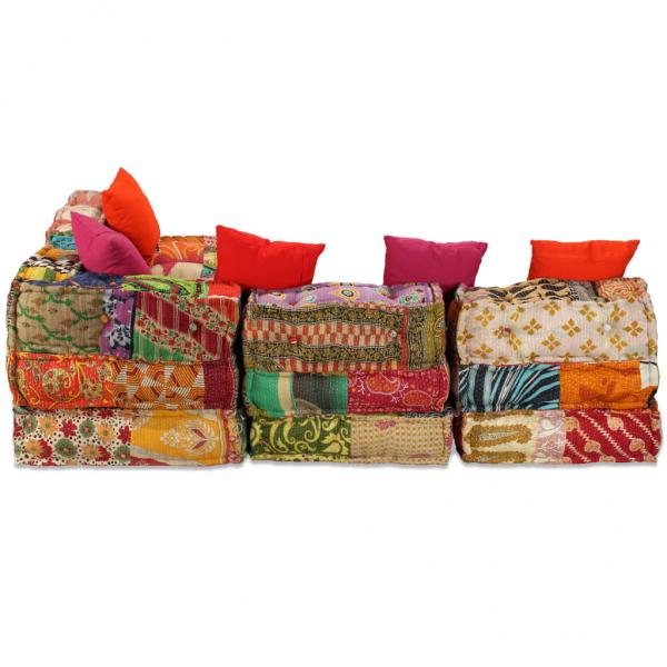 4-Sitzer Modularer Pouf Patchwork Stoff 