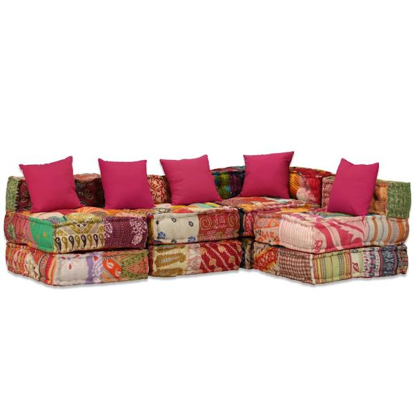4-Sitzer Modularer Pouf Patchwork Stoff 