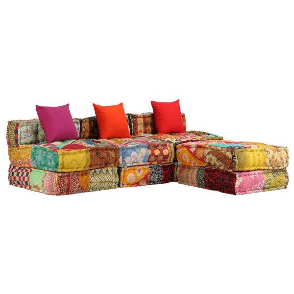 3-Sitzer Modularer Pouf Patchwork Stoff 