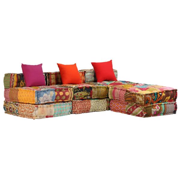 3-Sitzer Modularer Pouf Patchwork Stoff 