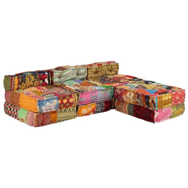 3-Sitzer Modularer Pouf Patchwork Stoff 