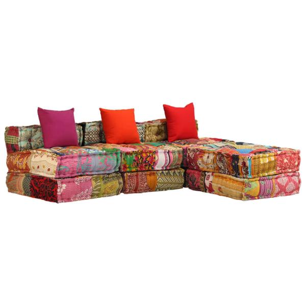 3-Sitzer Modularer Pouf Patchwork Stoff 