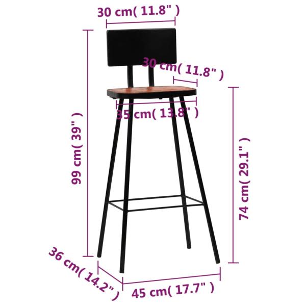 Barhocker 2 Stk. Massives Altholz